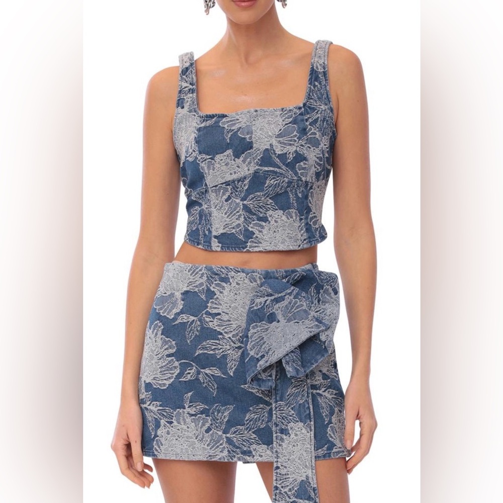 Avec Les Filles / Denim Floral Two Piece Set / Blue